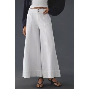 Anthropologie Pilcro Corset High-Rise Crop Wide Leg Culotte Jeans 27 ivory White
